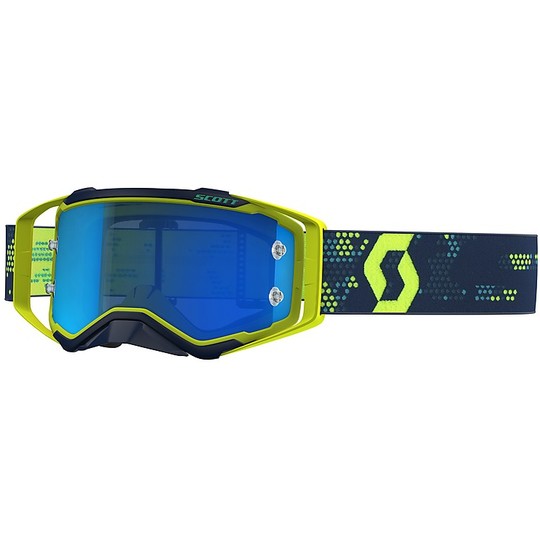 Moto Cross Enduro Goggles Scott Prospect Gelb Blau Linse blau Chrom + transparente Linse