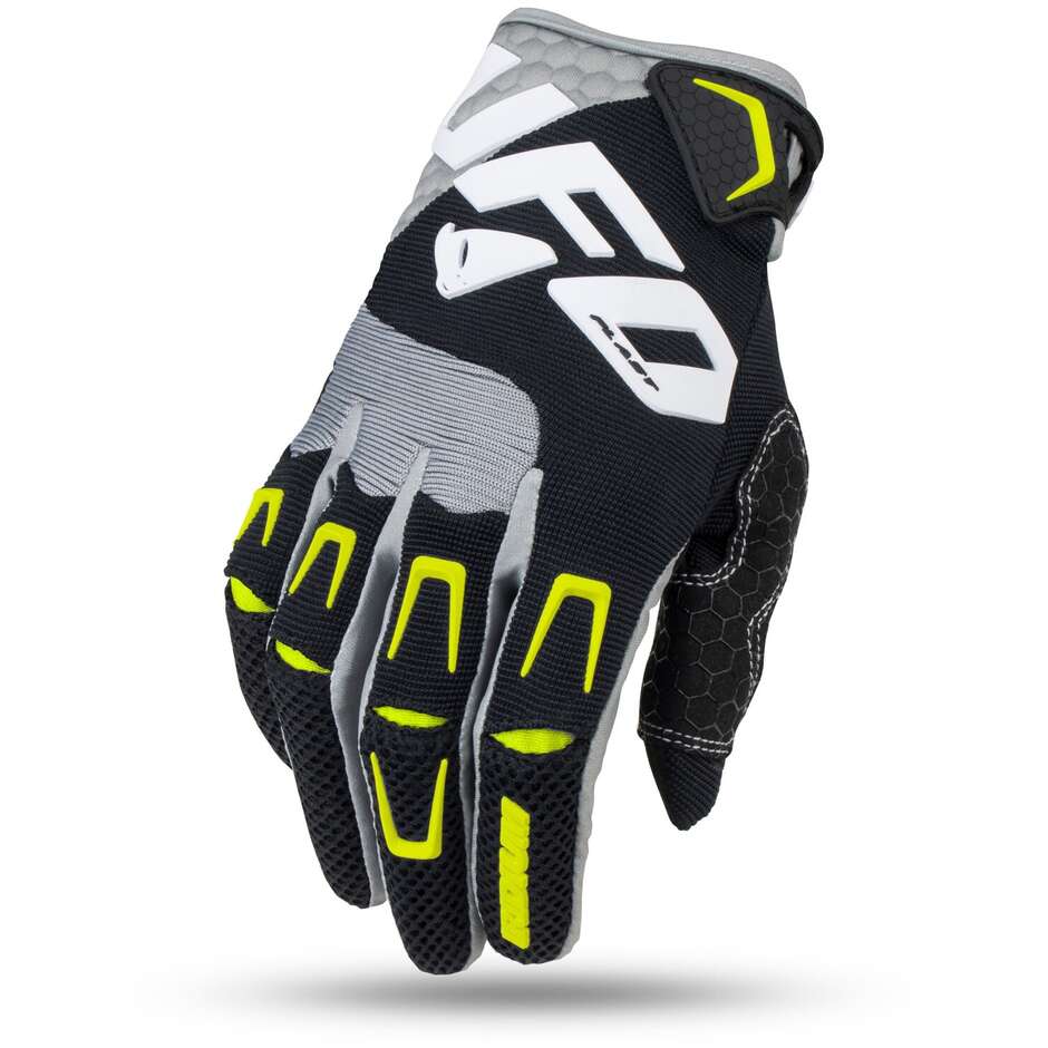 Moto Cross Enduro Handschuhe Ufo IRIDIUM Schwarz Grau Gelb
