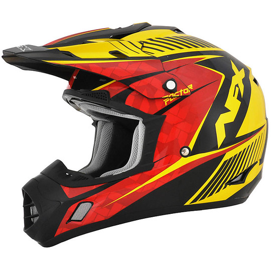 Moto Cross Enduro Helm Afx FX-17 Factor Complex Schwarz Rot Gelb