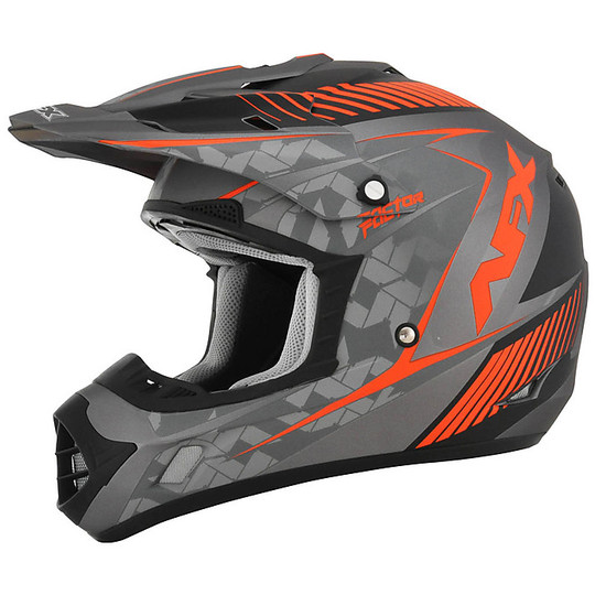 Moto Cross Enduro Helm Afx FX-17 Factor Frost Grau Orange
