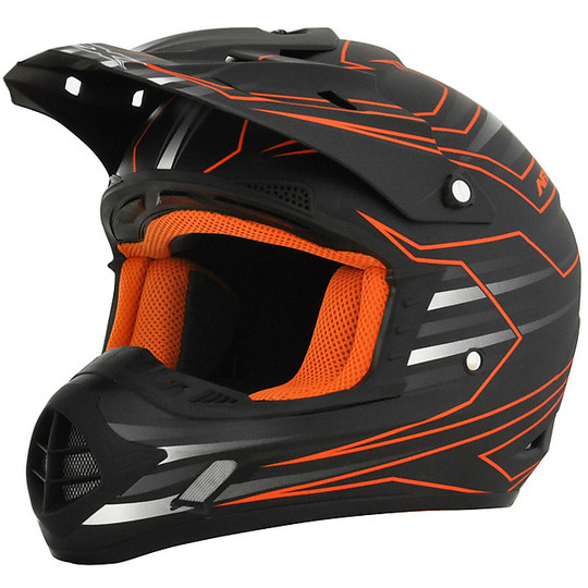 Moto Cross Enduro Helm Afx FX-17 Mainline Schwarz Orange Fluo