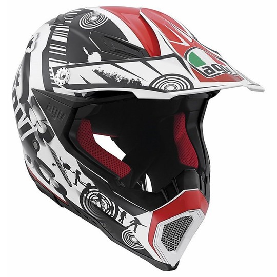 Moto Cross Enduro-Helm AGV AX-8 Evo Multi Kühles Weiß schwarz rot