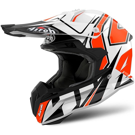 Moto Cross Enduro Helm Airoh Terminator offene Vision Shock orange Glossy White