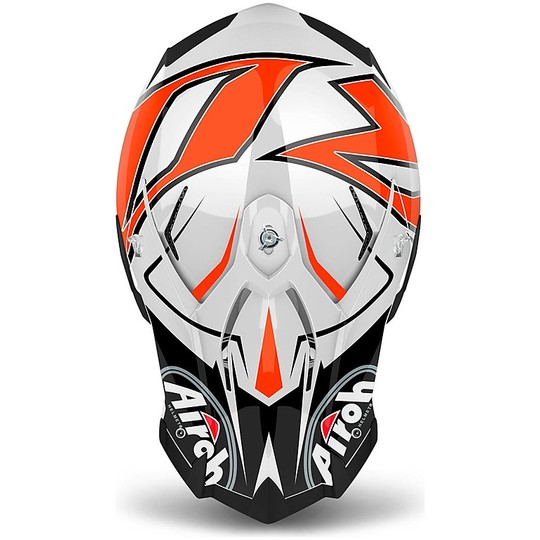 Moto Cross Enduro Helm Airoh Terminator offene Vision Shock orange Glossy White
