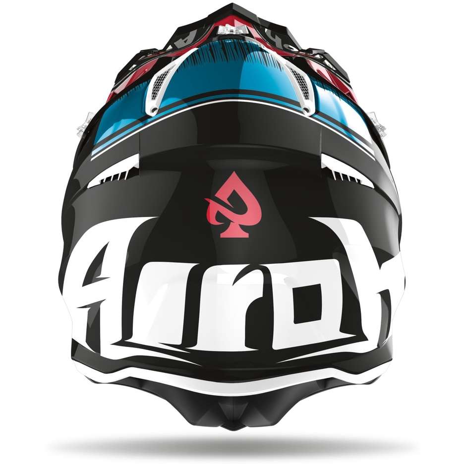Moto Cross Enduro Helm aus Airoh Fiber AVIATOR ACE Kybon Blau Rot Glänzend