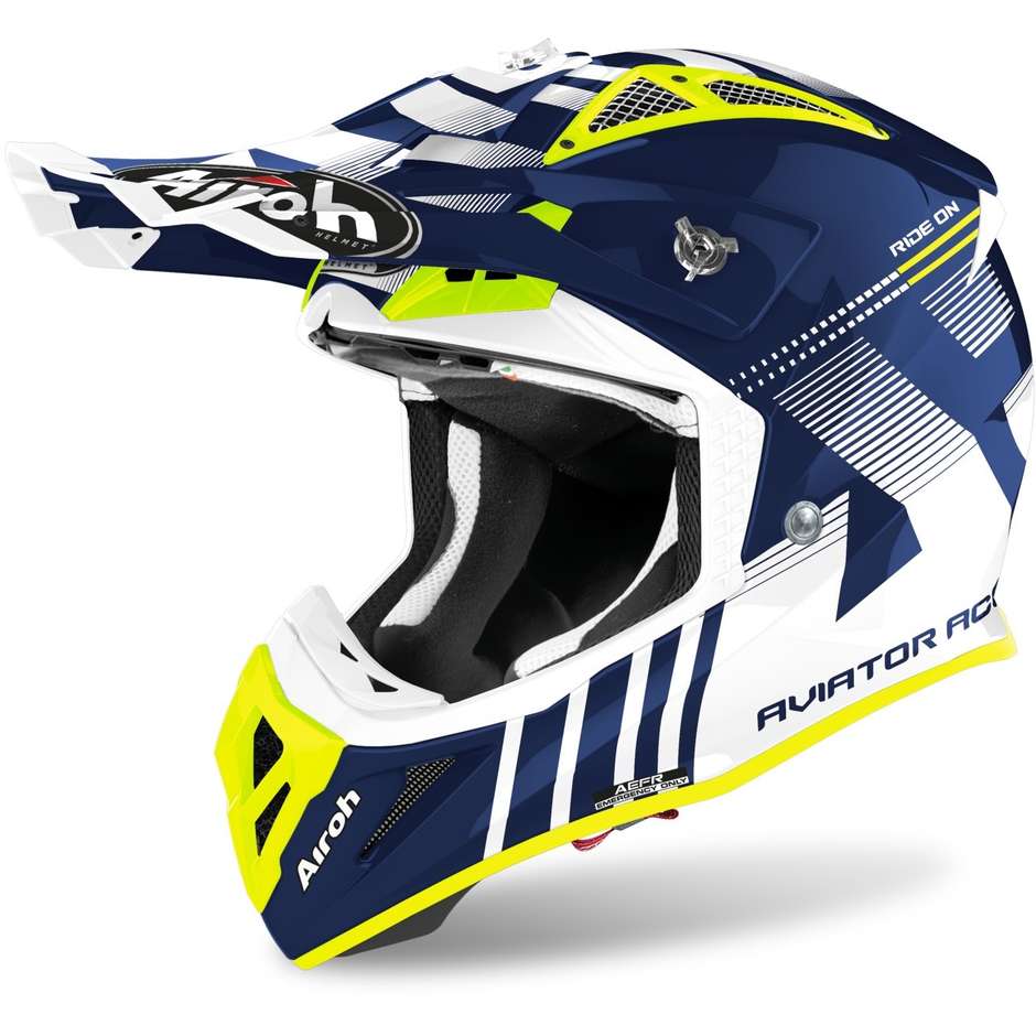 Moto Cross Enduro Helm aus Airoh Fiber AVIATOR ACE Nemesis Blue Glossy