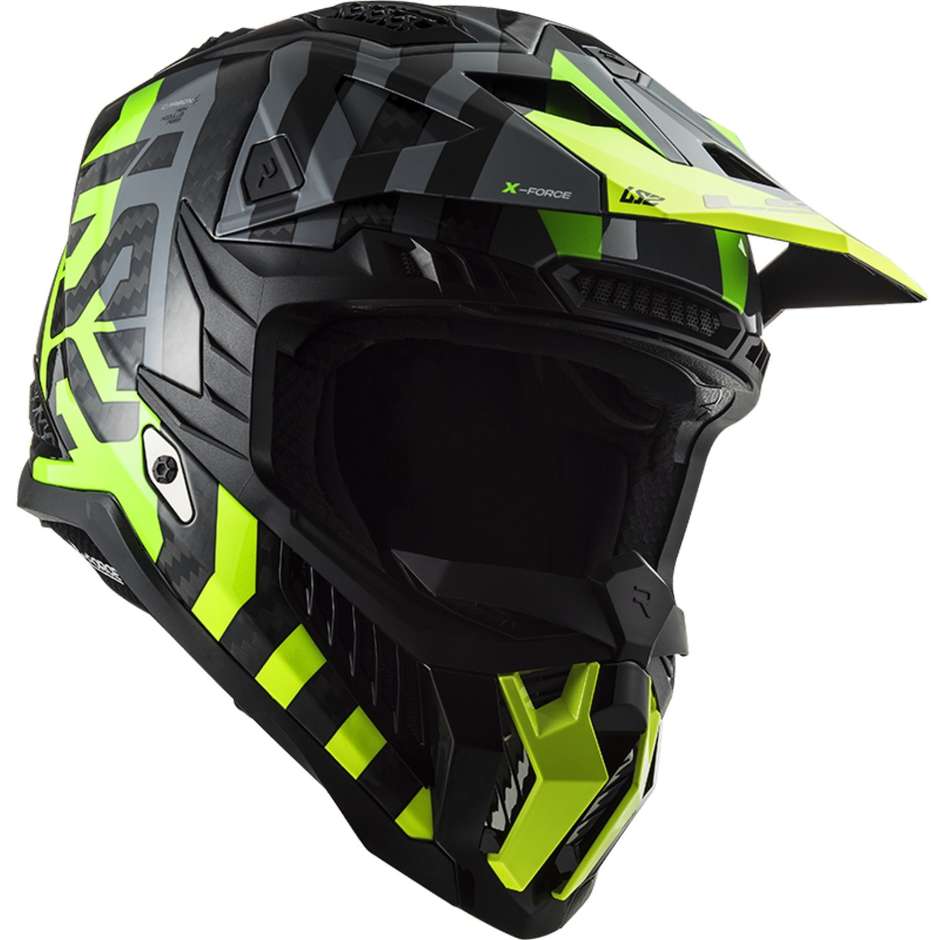 Moto Cross Enduro Helm aus Carbon Ls2 MX703 X-FORCE BARRIER Gelb Fluo Grün