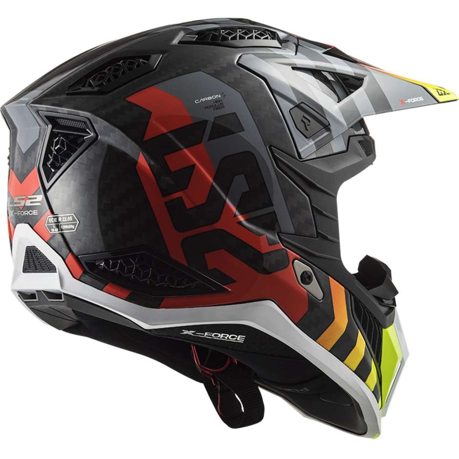 Moto Cross Enduro Helm aus Carbon Ls2 MX703 X-FORCE BARRIER Gelb Fluo Rot