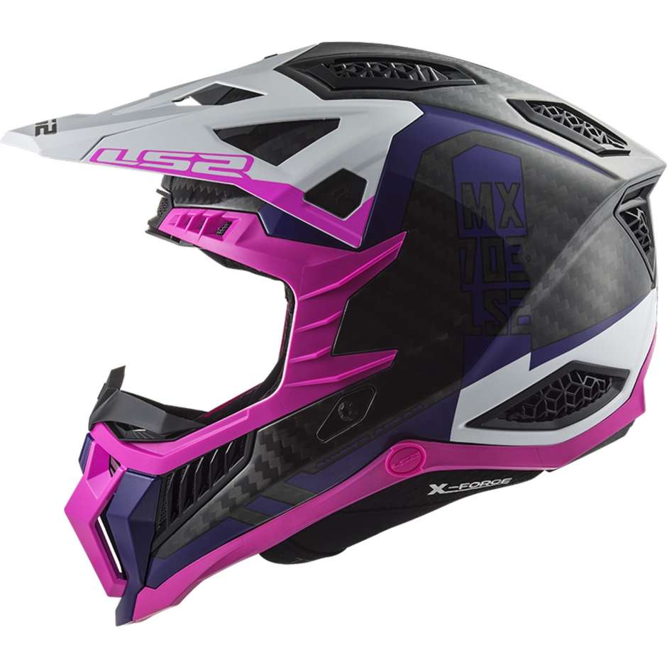 Moto Cross Enduro Helm aus Carbon Ls2 MX703 X-FORCE VICTORY Pink Fluo Purple