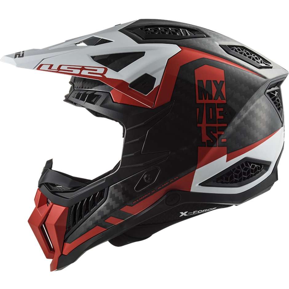 Moto Cross Enduro Helm aus Carbon Ls2 MX703 X-FORCE VICTORY Rot Weiß