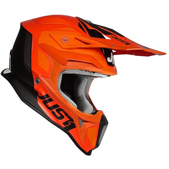 Moto Cross Enduro Helm aus Faser Just1 J18 PULSAR Orange Glossy Black