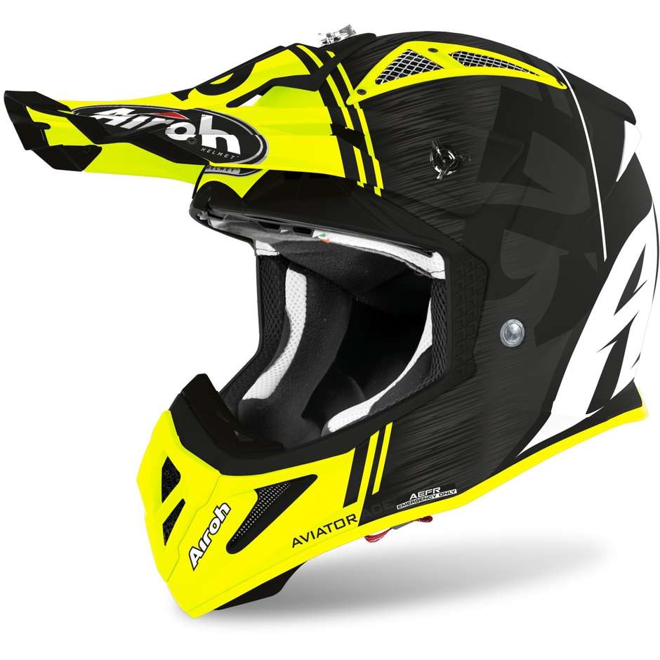 Moto Cross Enduro Helm aus Fiber Airoh AVIATOR ACE Kybon Gelb Matt