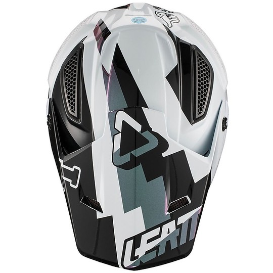 Moto Cross Enduro Helm aus Fiberleatt GPX 5.5 V19.1 Weiß Schwarz