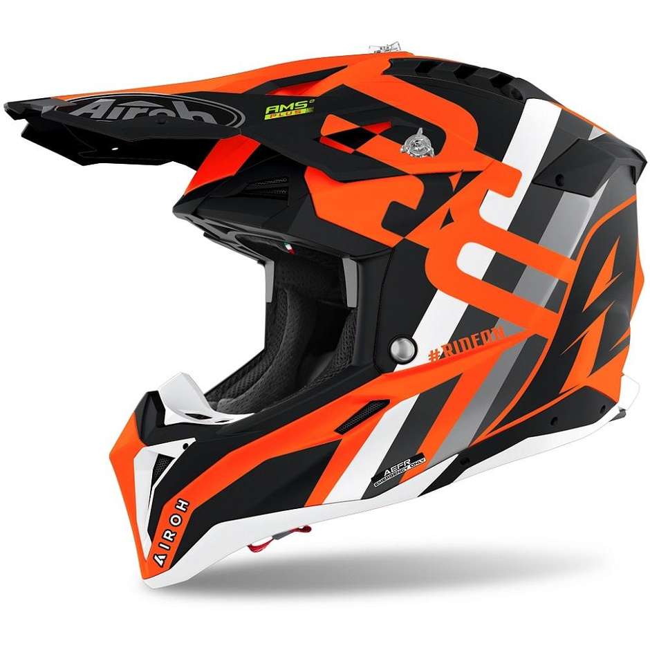 Moto Cross Enduro Helm aus HPC Faser Airoh AVIATOR 3 Rainbow Matt Orange