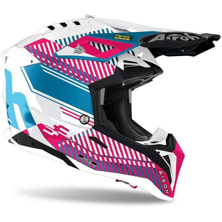 Moto Cross Enduro Helm aus HPC Faser Airoh AVIATOR 3 Wave Glossy Pink Chrome
