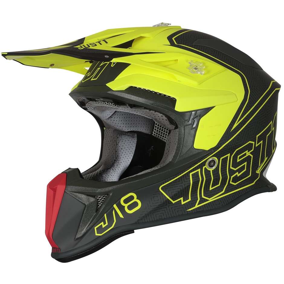 Moto Cross Enduro Helm aus Just1 J18 VERTIGO Fiber Rot Grau Gelb Fluo Matt