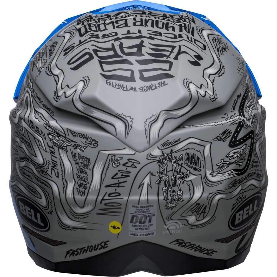 Moto Cross Enduro Helm Bell MOTO-10 SPHERICAL FASTHOUSE DITD Blau Grau Matt glänzend