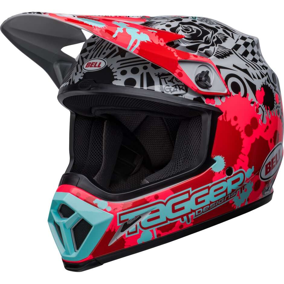 Moto Cross Enduro Helm Bell MX-9 MIPS TAGGER SPLATTER Rot Grau