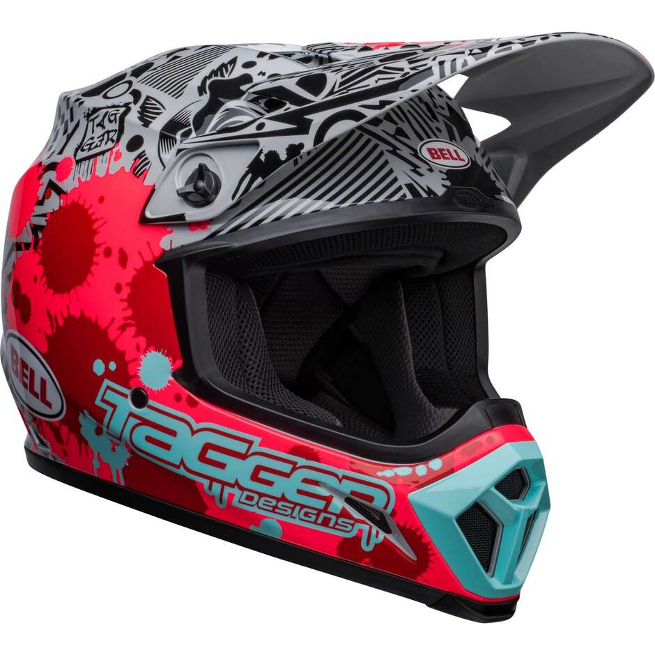 Moto Cross Enduro Helm Bell MX-9 MIPS TAGGER SPLATTER Rot Grau