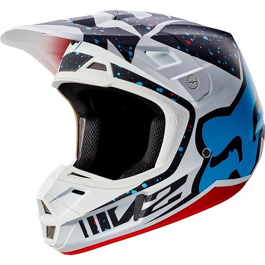Moto Cross Enduro Helm Fox V2 nirv Fiber Rot Weiß