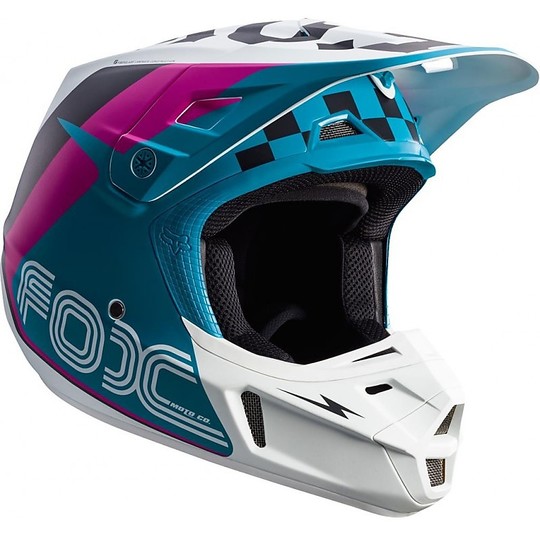 Moto Cross Enduro Helm Fox V2 Rohr Fiber Teal