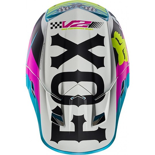 Moto Cross Enduro Helm Fox V2 Rohr Fiber Teal