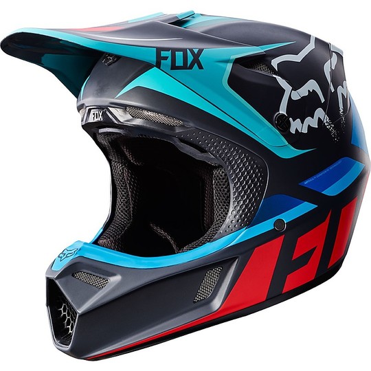 Moto Cross Enduro Helm Fox V3 Seca Fiber Grau Rot