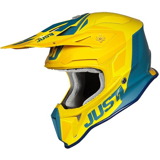 Moto Cross Enduro Helm In Fiber Just1 J18 PULSAR Gelb Blau Matt
