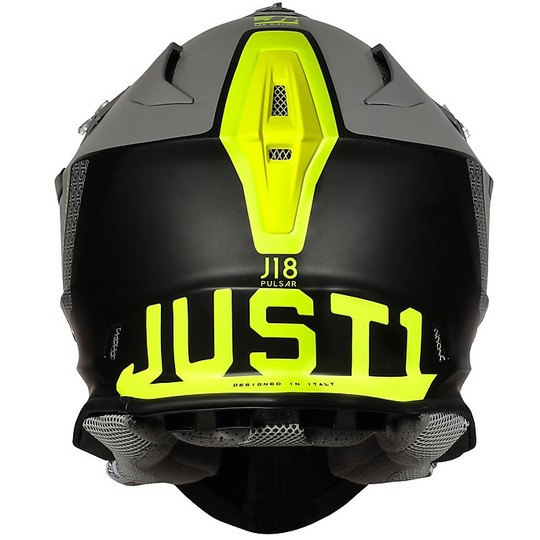 Moto Cross Enduro Helm In Fiber Just1 J18 PULSAR Grau Schwarz Gelb Matt