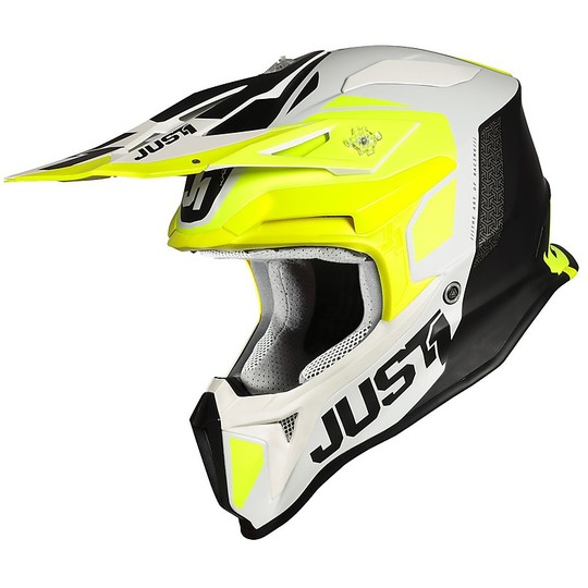 Moto Cross Enduro Helm In Just1 J18 PULSAR Fiber Fluo Gelb Weiß Matt Schwarz