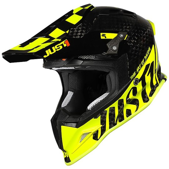 Moto Cross Enduro Helm Just1 J12 Carbon PRO RACER Fluo Carbon Gelb