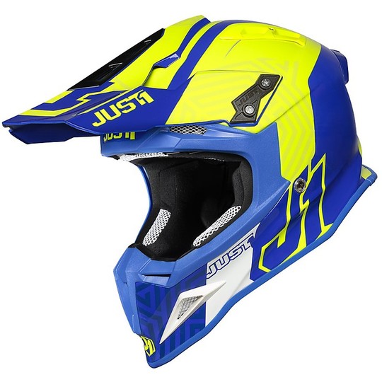 Moto Cross Enduro Helm Just1 J12 Carbon SYNCRO Gelb Fluo Blue Carbon