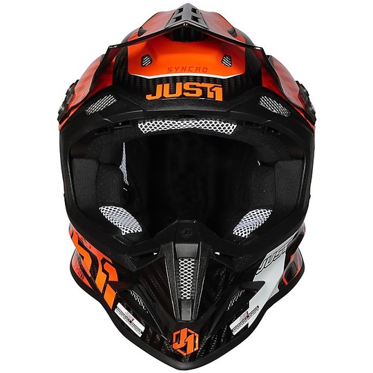 Moto Cross Enduro Helm Just1 J12 Carbon SYNCRO Orange Fluo Schwarz Carbon