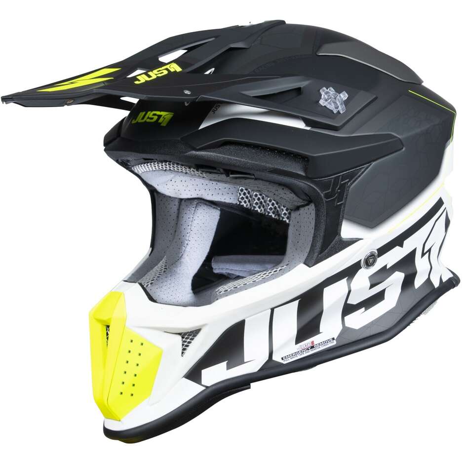 Moto Cross Enduro Helm Just1 J18-f Hexa Fluo Gelb Schwarz Weiß