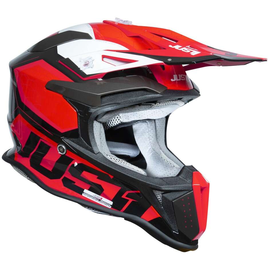 Moto Cross Enduro Helm Just1 J18-f Hexa Weiß Fluo Rot Schwarz