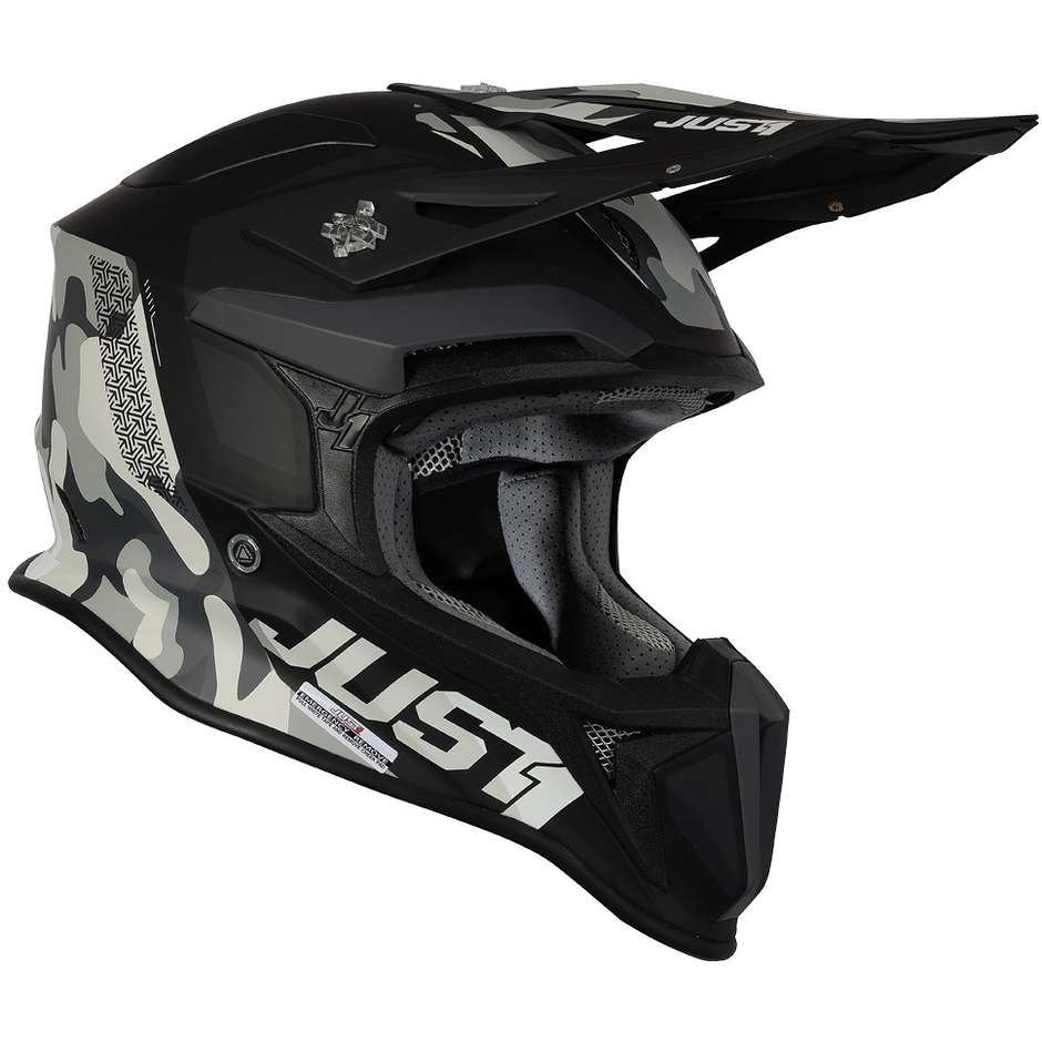 Moto Cross Enduro Helm Just1 J18 + MIPS PULSAR Camo Grau Matt Schwarz
