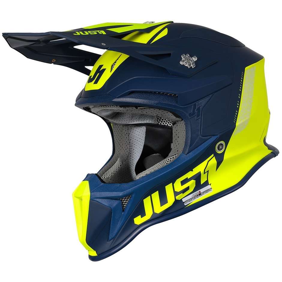 Moto Cross Enduro Helm Just1 J18 + MIPS PULSAR Fluo Gelb Matt Blau