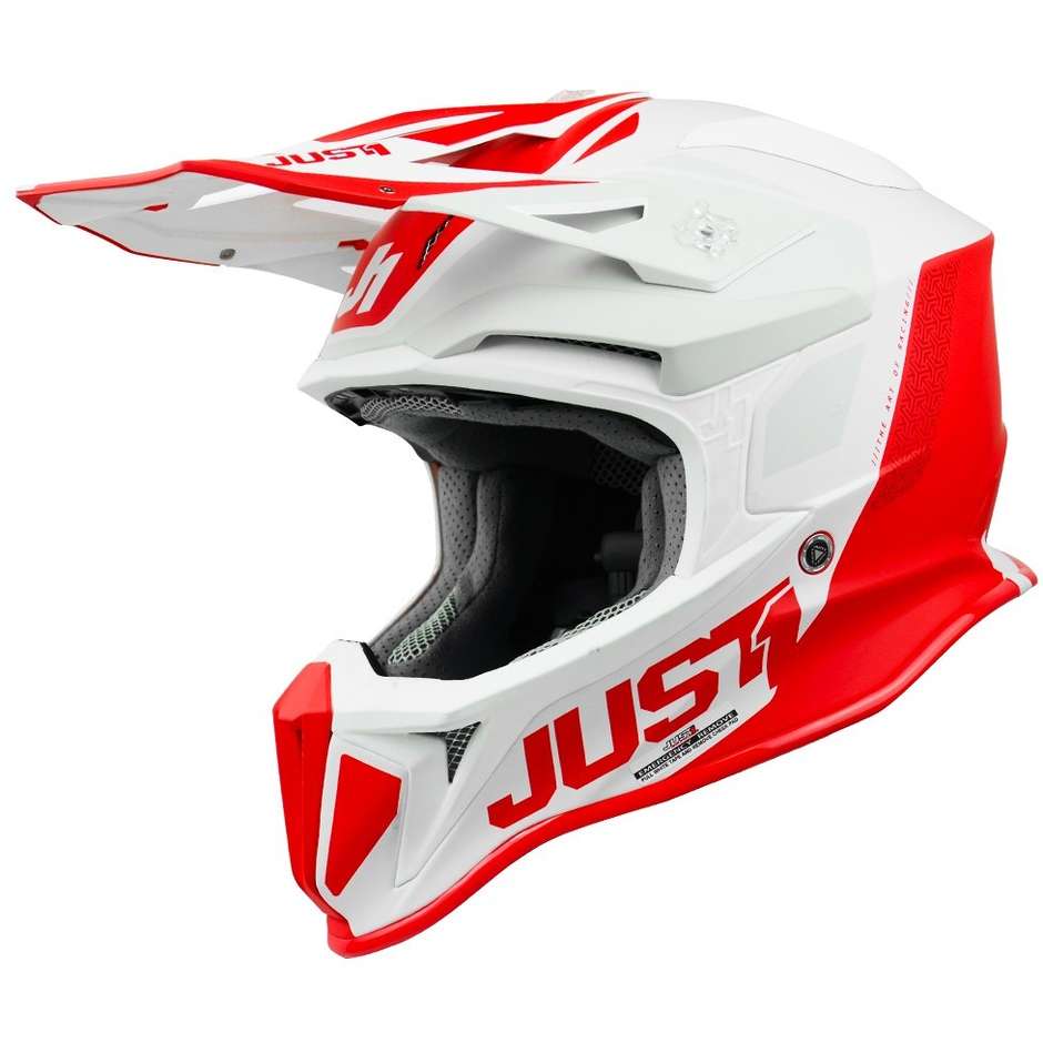 Moto Cross Enduro Helm Just1 J18 + MIPS PULSAR Weiß Rot Matt