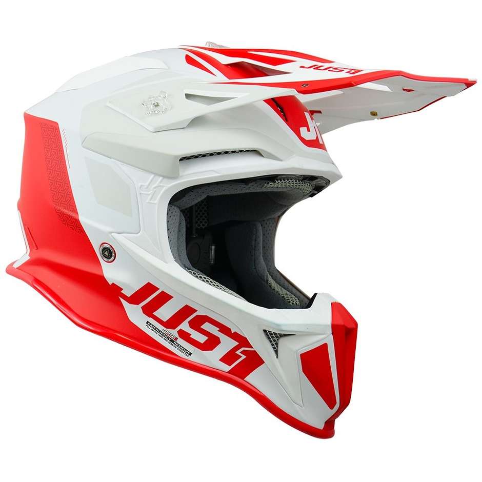 Moto Cross Enduro Helm Just1 J18 + MIPS PULSAR Weiß Rot Matt