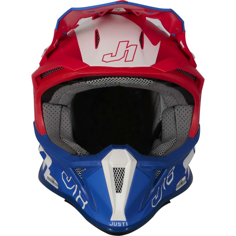 Moto Cross Enduro Helm Just1 J18 Mips Vertigo Blau Weiß Rot