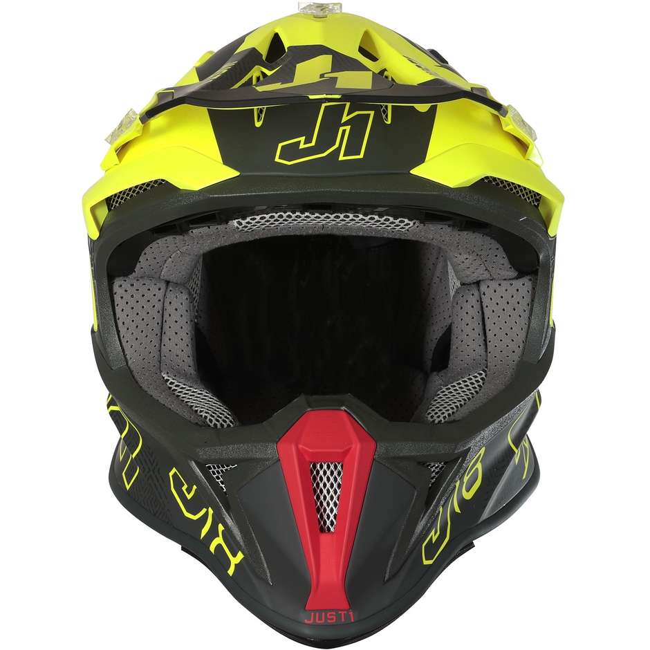 Moto Cross Enduro Helm Just1 J18 + MIPS VERTIGO Rot Grau Gelb Fluo