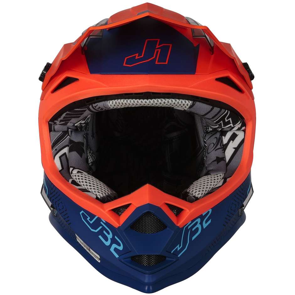 Moto Cross Enduro Helm Just1 J32 VERTIGO Blau Orange Fluo