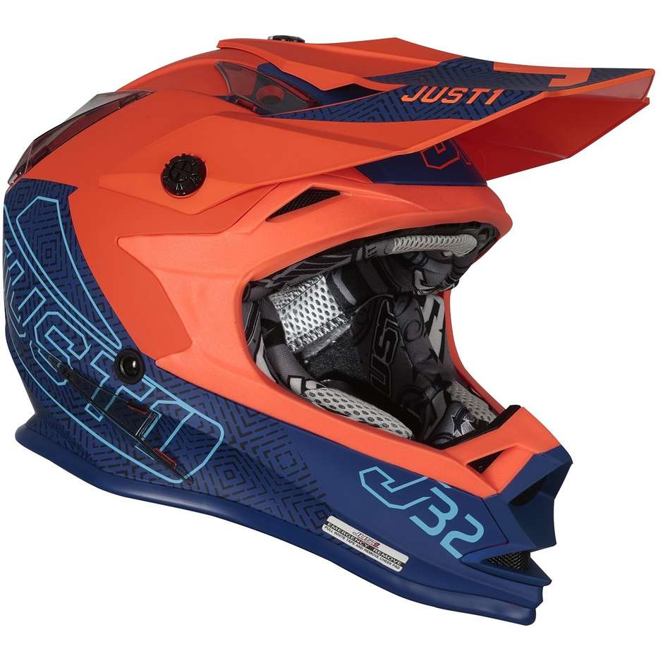 Moto Cross Enduro Helm Just1 J32 VERTIGO Blau Orange Fluo
