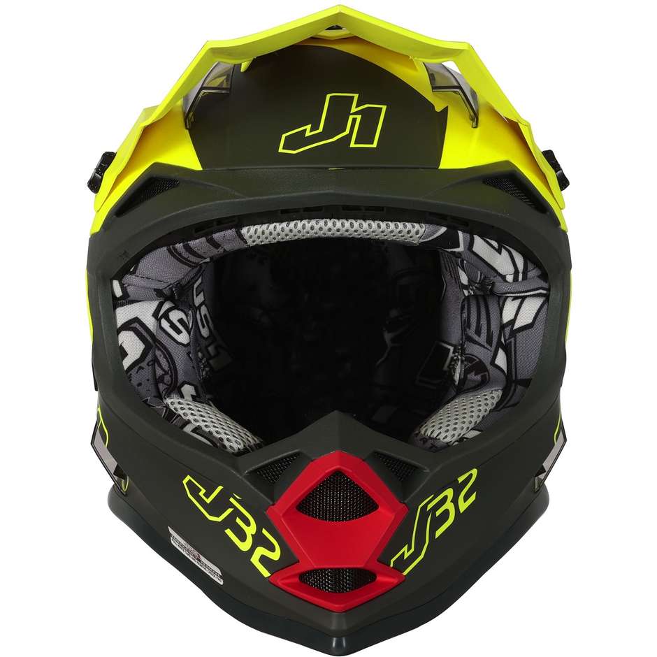 Moto Cross Enduro Helm Just1 J32 VERTIGO Grau Rot Gelb Fluo