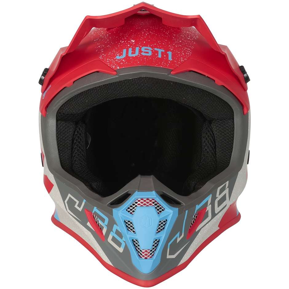 Moto Cross Enduro Helm Just1 J38 KORNER Blau Rot Undurchsichtig