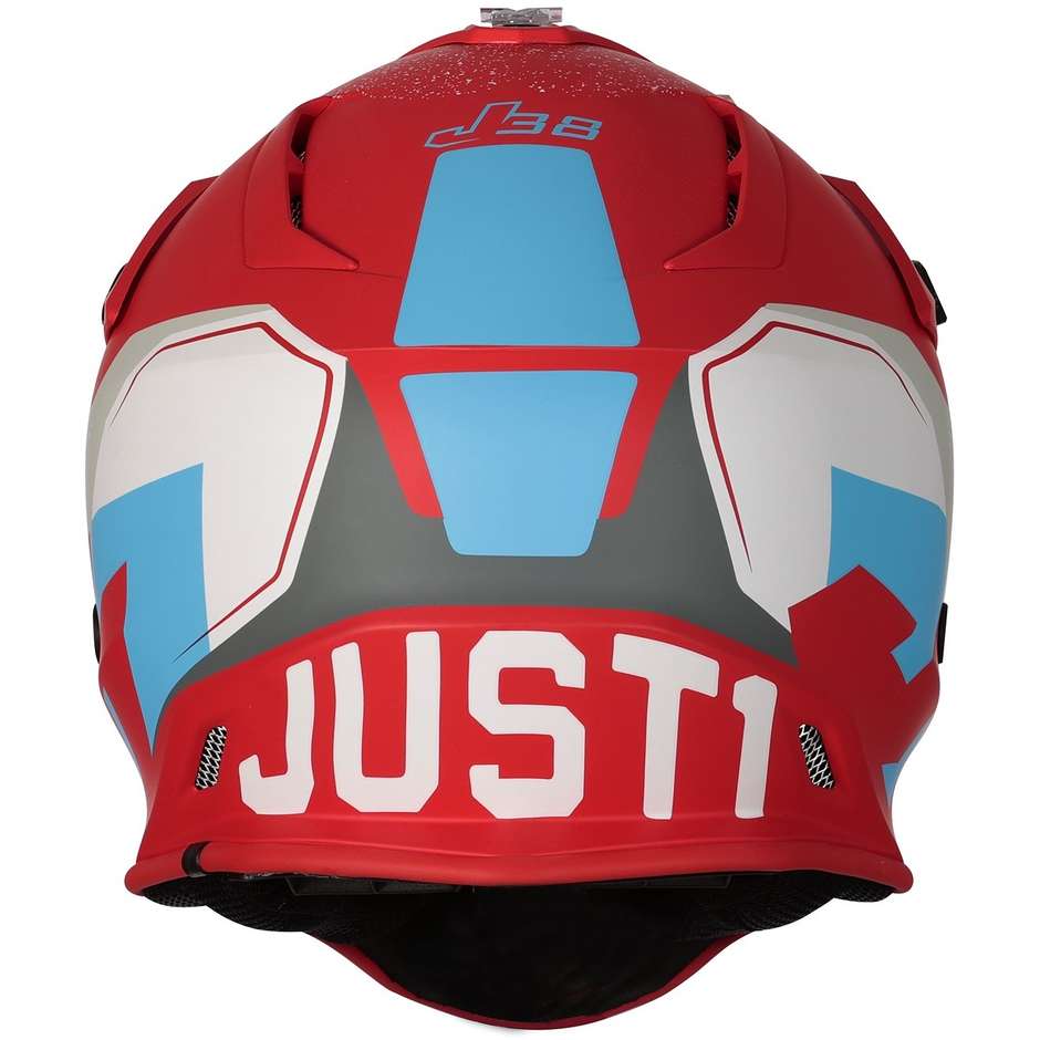 Moto Cross Enduro Helm Just1 J38 KORNER Blau Rot Undurchsichtig