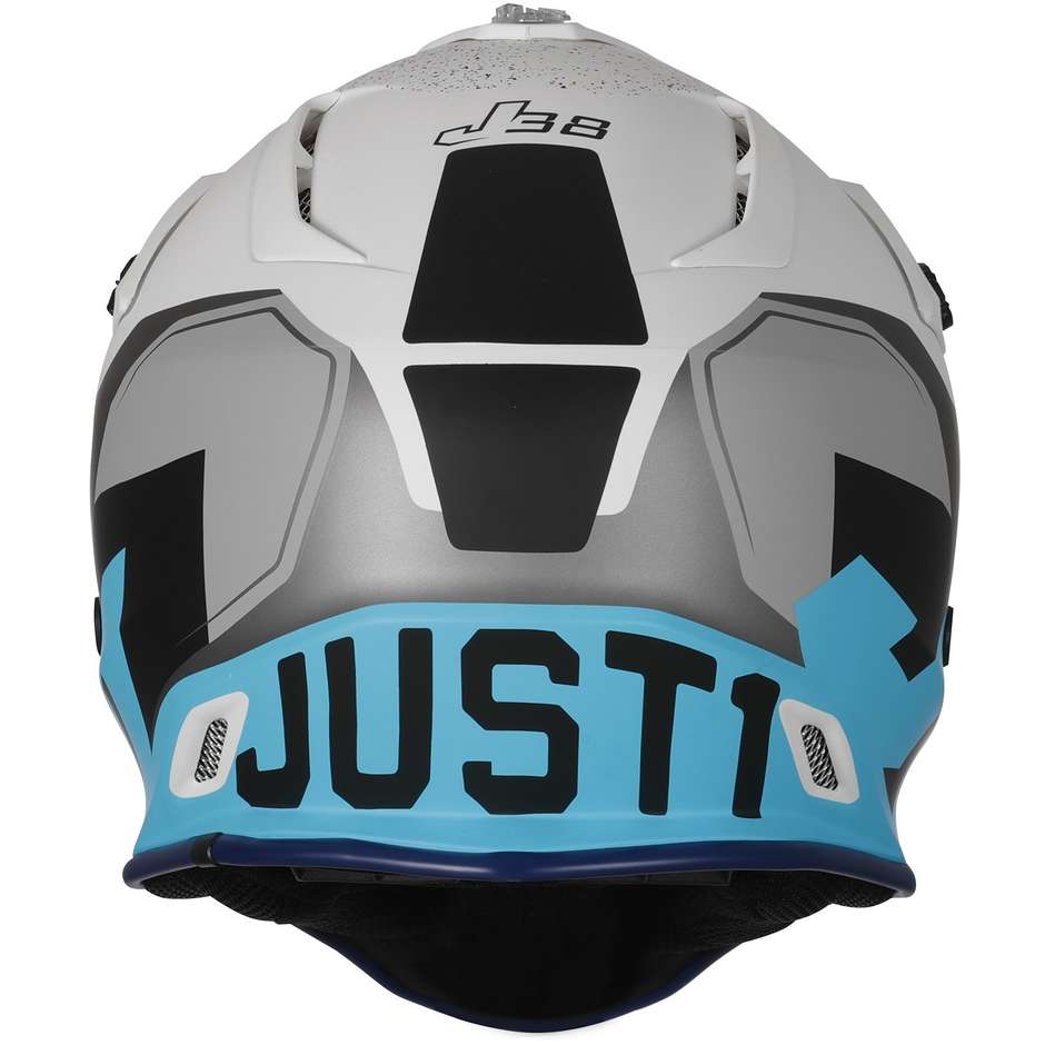 Moto Cross Enduro Helm Just1 J38 KORNER Blue Light Matt White
