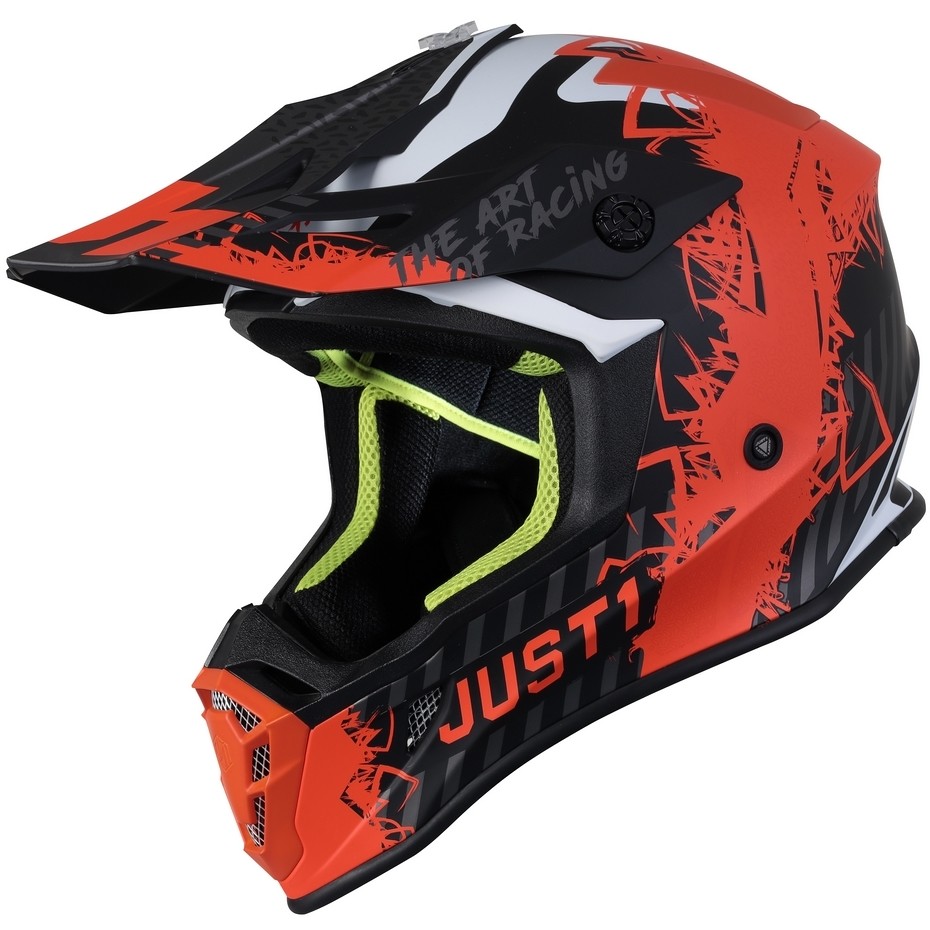 Moto Cross Enduro Helm Just1 J38 MASKE Schwarz Titan Orange Fluo Matt