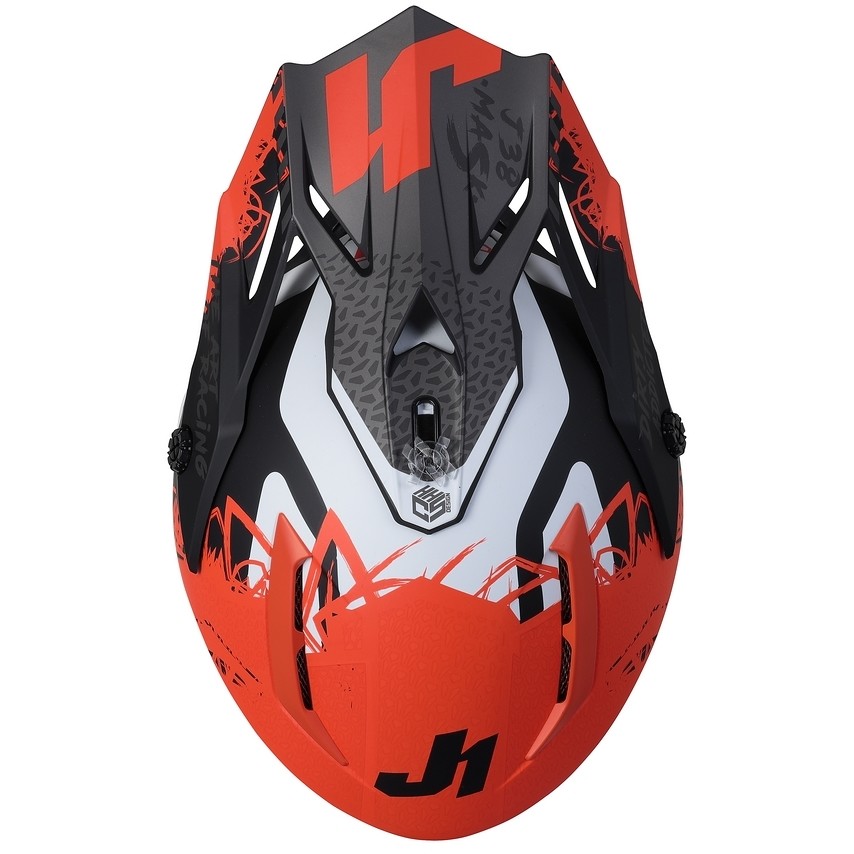 Moto Cross Enduro Helm Just1 J38 MASKE Schwarz Titan Orange Fluo Matt