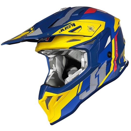 Moto Cross Enduro Helm Just1 J39 Abs REACTOR Gelb Blau Matt